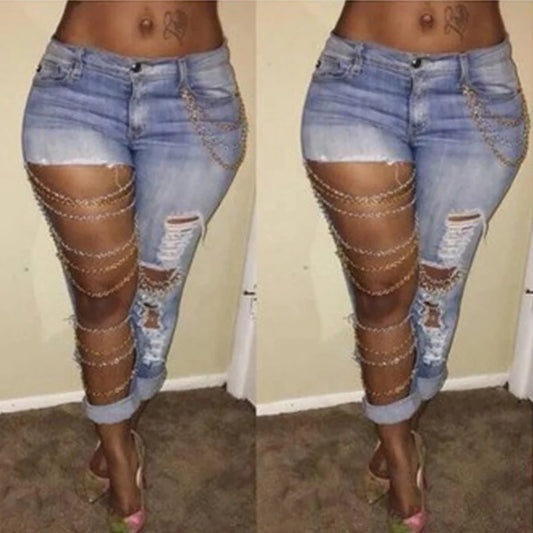 Chain Distressed Jeans